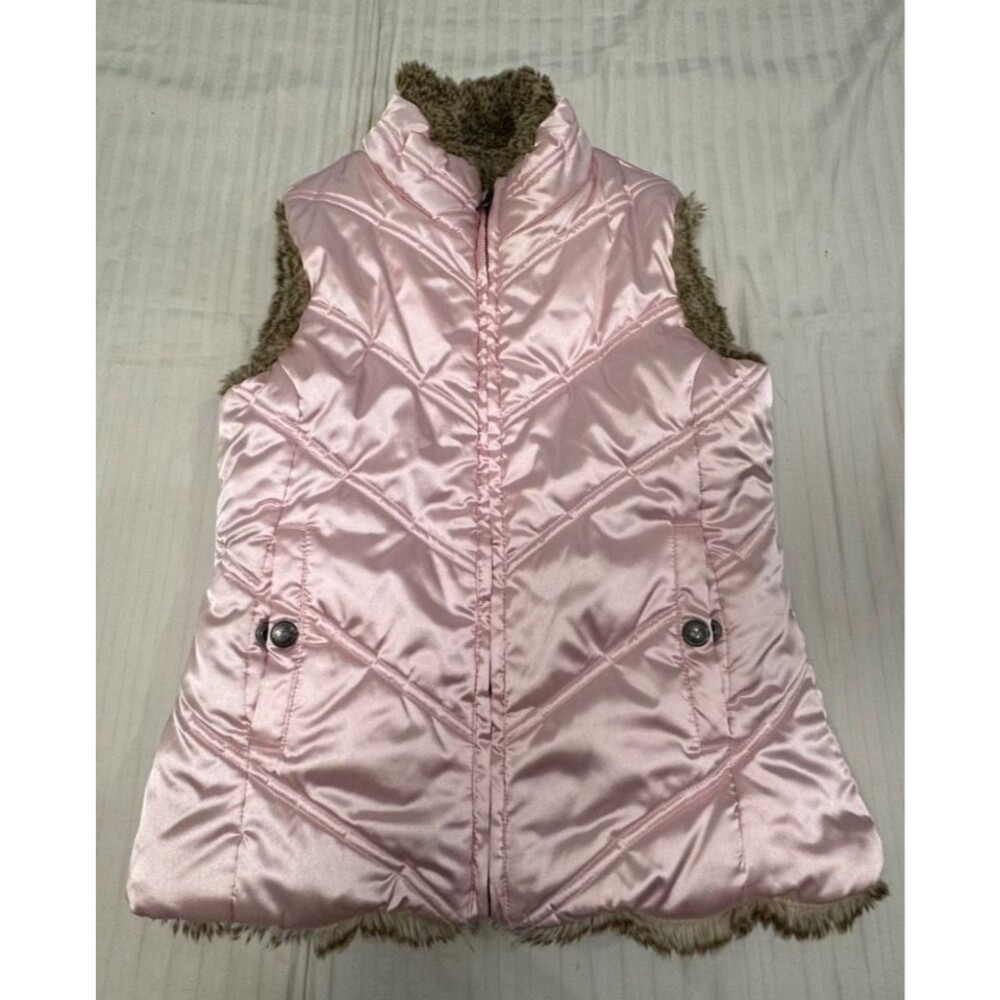 GAP GIRLS REVERSIBLE FAUX FUR PUFFER VEST SIZE XL 12